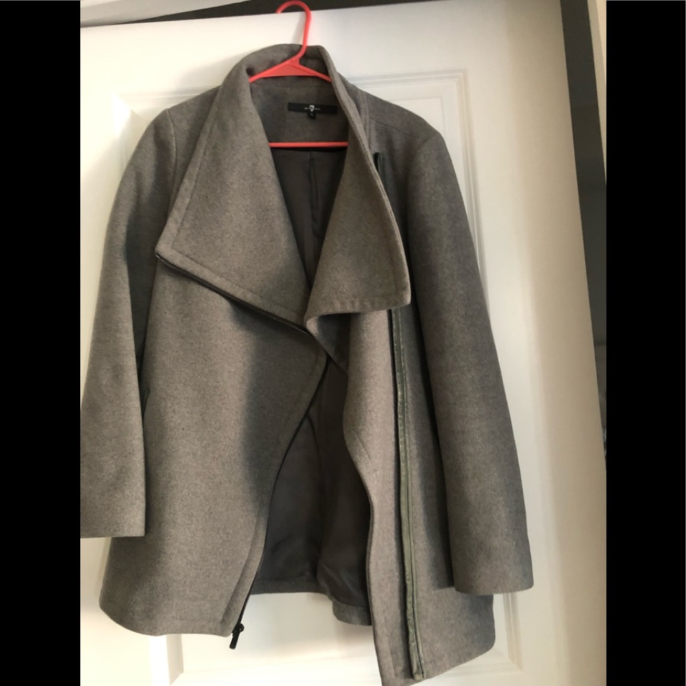 7 For All Mankind – Leather Trim Wool Blend Gray Cocoon Coat